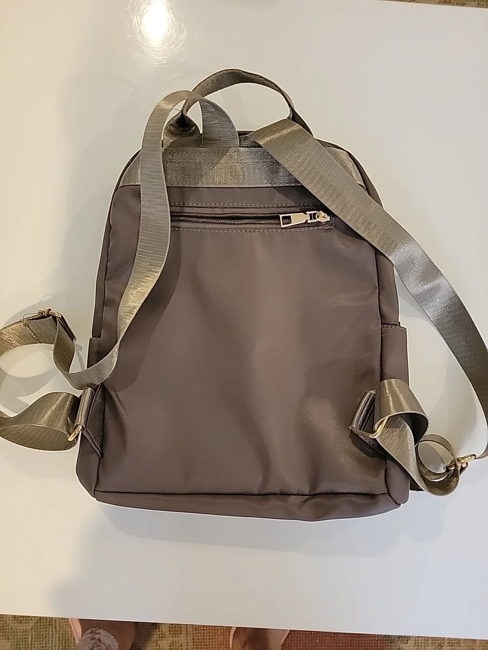 Quilted Taupe Women's Backpack with Gold Accents NWOT